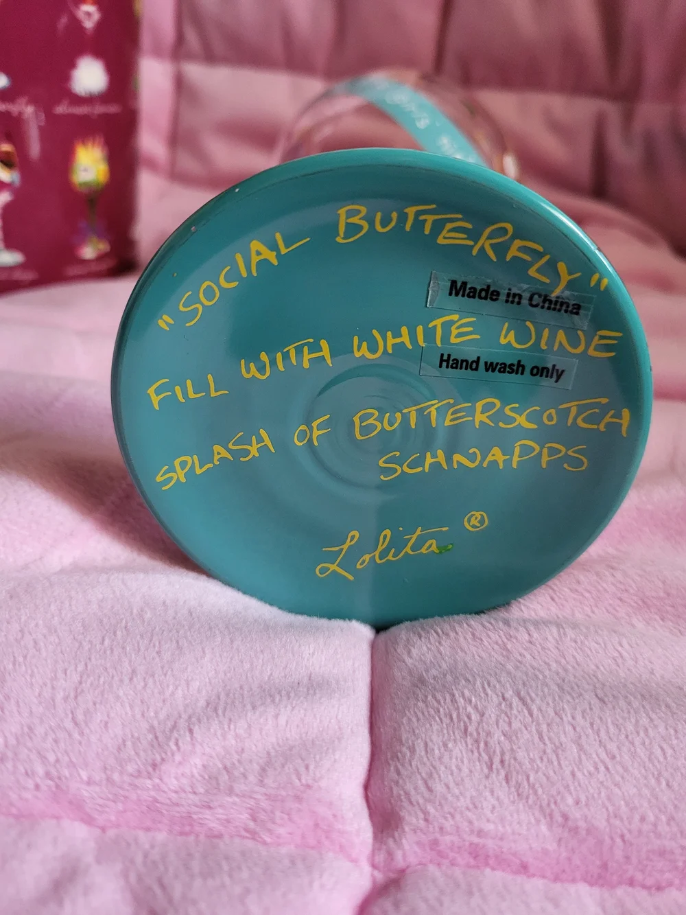 Lolita Social Butterfly Hand-Painted 15 Oz Wine Glass New with Box